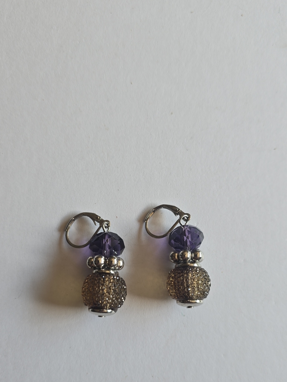 Purple Crystal and Gold Bead Drop Earrings